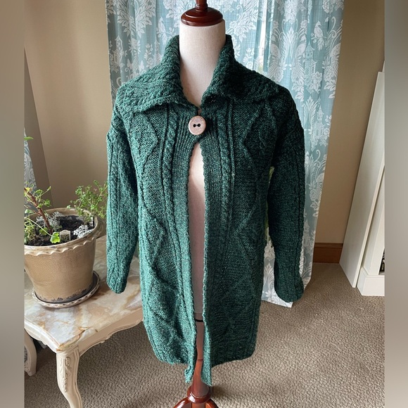 Sweaters - Made in Ireland green wool knit long sweater